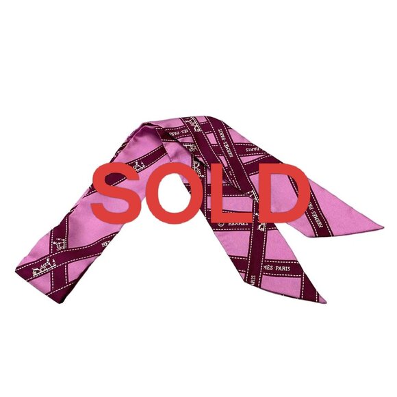 HERMES Twilly Pink Purple Scarf 237-060325 - Picture 1 of 3